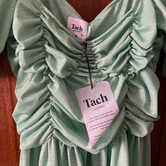 TACH Dresses Tach Clothing Ruched Puff Sleeve Midi Dress Green